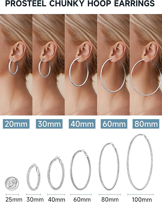 PROSTEEL 30/40/60/80/100mm Chunky Hoop Earrings For Women Gold Plated/Black Stainless Steel Hoops Earrings Statement Jewelry