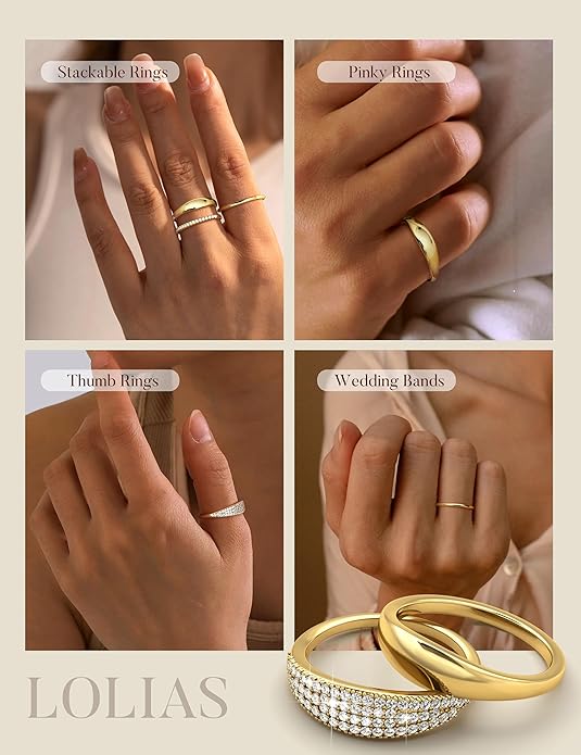 LOLIAS 14K Gold Plated Stackable Rings for Women Non Tarnish - Dainty Cubic Zirconia Wedding Bands Ring Set Minimalist Trendy Statement Engagement Promise Thumb Rings Stacking Size 5-10