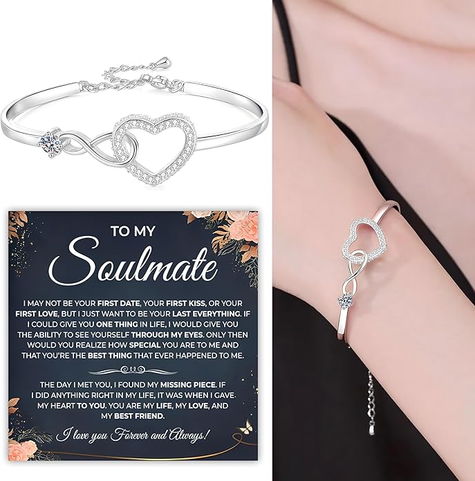 To My Soulmate Bracelet, Soulmate Bracelet For Women, Soulmate's Jewelry Gift From Boyfriend Husband Friend With Message Card And Box Meaning, Valentine Gifts For Her, Birthday Christmas Gifts