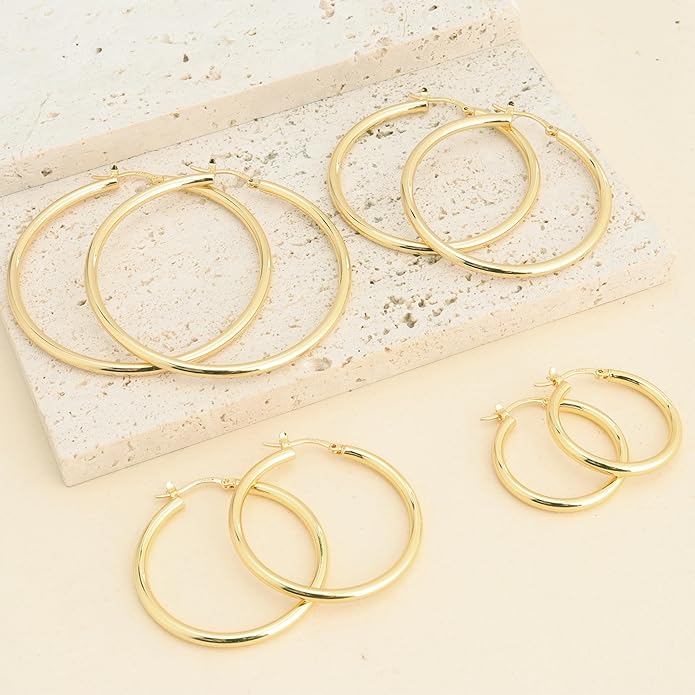 IDJEOABL 3mm Thick Gold Hoop Earrings 14k Gold Plated Chunky Large Big Hoops for Women Non Tarnish Lightweight Hollow Hoop Earrings Jewelry for Women Trendy 30/40/50/60/mm