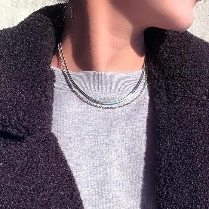 Freekiss Herringbone Necklace for Women,Dainty Gold Necklace,14k Gold Plated Snake,Gold Chain Choker Necklaces,Simple Gold Layered Necklaces,Gold Jewelry Gift for Women