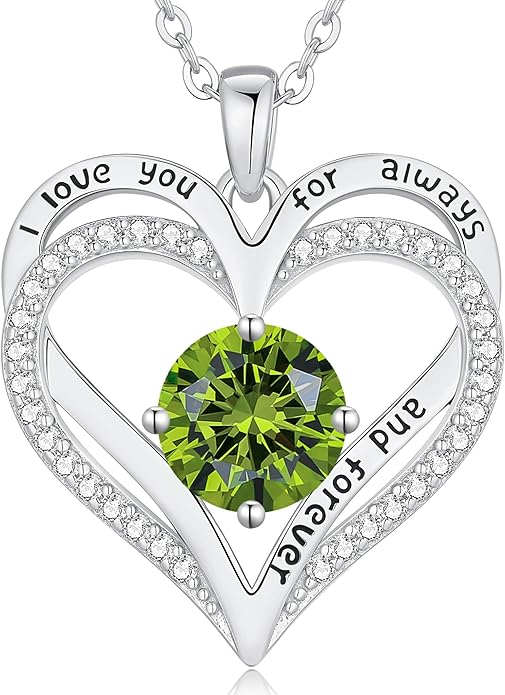 LOUISA SECRET Love Heart Birthstone Necklaces for Women, Birthday Gift for Girlfriend, Anniversary Jewelry Gift for Wife Her, 925 Sterling Silver Women Pendant Necklace, Mother's Day Christams Gift