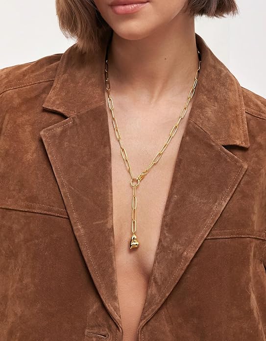 UBGICIG Honeycomb Layered Pendant Necklaces for Women Stackable, Dainty Y-Shaped Lariat Paperclip Pearl Heart Necklace, 16K Gold Silver Plated Long Necklaces Women's Trendy Drop Chain Necklace Jewelry