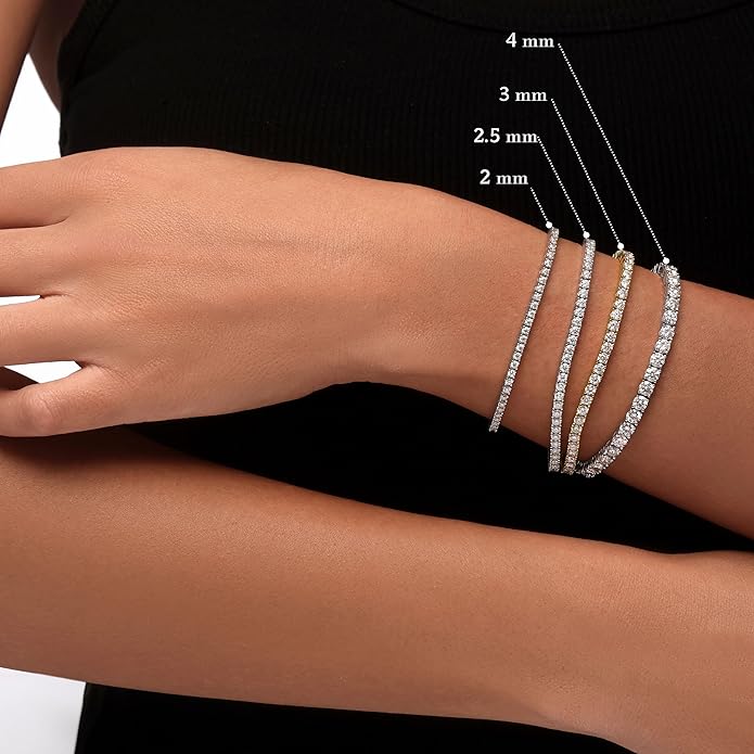 Moissanite Tennis Bracelet For Women and Men in 18K White Gold/Yellow Gold Over Sterling Silver, 2mm-4mm Width, Comes With Gift Box
