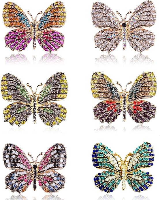 ESIW 6 PCS Multicolor Rhinestone Crystal Butterfly Brooch Pin Lapel Pin for Women