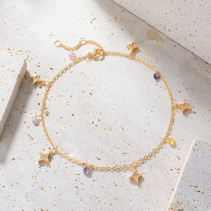MTMY Gold Anklets for Women 14K Gold Plated Tiny Bead Anklet Colorful Tassel Foot Chain Dainty Adjustable Cute Summer Beach Boho Anklets Jewelry Gift