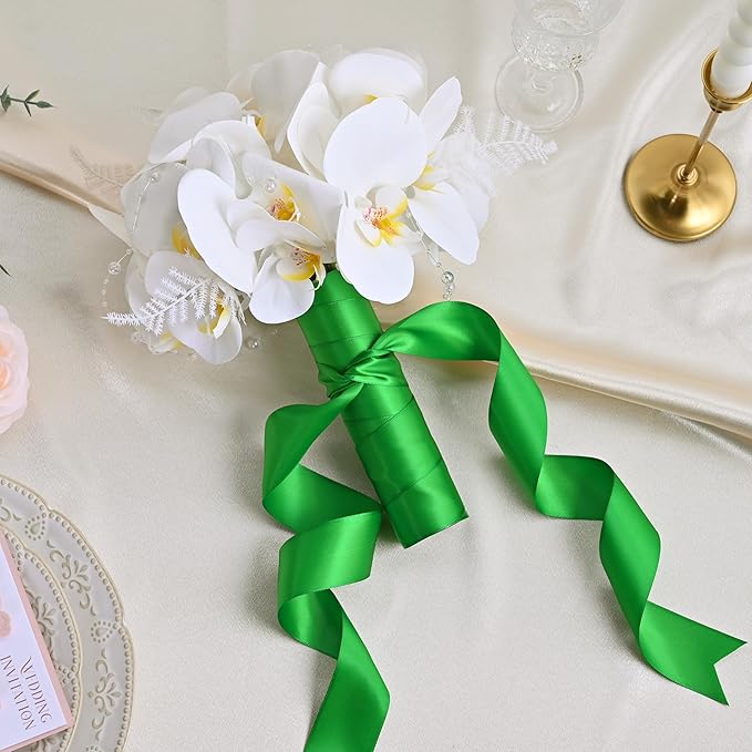 LEEQE Double Face Emerald Green Satin Ribbon 1-1/2 inch X 50 Yards Polyester Emerald Green Ribbon for Gift Wrapping Very Suitable for Weddings Party Invitation Decorations and More
