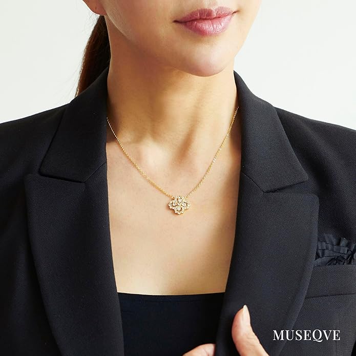 MUSEQVE Four Leaf Clover Necklace for Women Dainty Mother of Pearl White Black Onyx Pink Blue Mint Green Crystal Lucky Clover Pendant 14K Gold Plated Jewelry Gifts [CVRN]