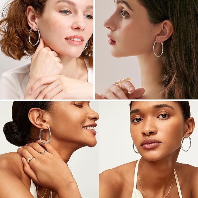 2MM Thin Gold Hoop Earrings Sterling Silver Post Hoop Earrings For Women Diamond-Cut Gold Hoops Earrings 14K Gold Plated Hoops Earrings Lightweight Hypoallergenic Oversize Gold Earrings For Women