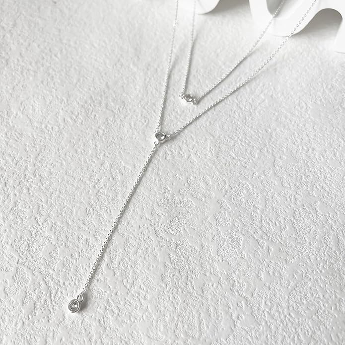 Lariat Gold Necklace for Women, Dainty Long Necklace 14k Gold Plated/Silver Y-Shaped Layered Beaded Chain Drop Necklaces for Women Trendy Simple Gold Jewelry for Women Gifts