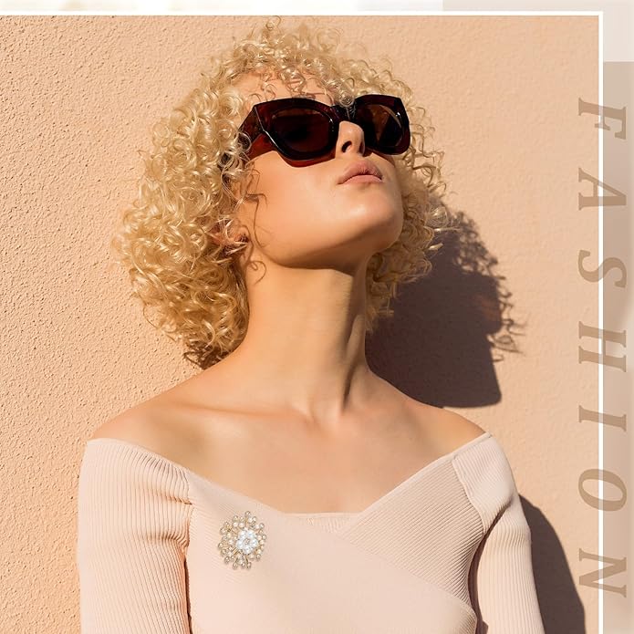 Ecally 4 Pcs Brooches and Pins for Women Crystal Pearl Brooch for Wedding Christmas Teacher Appreciation Gift