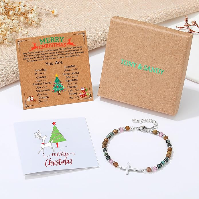 TONY & SANDY Christian Cross Bracelet for Women, Stocking Stuffers for Women, Confirmation Baptism Easter Gifts, Unique Gift for Friends Daughter Mom Sister in Christ on Birthday Christmas