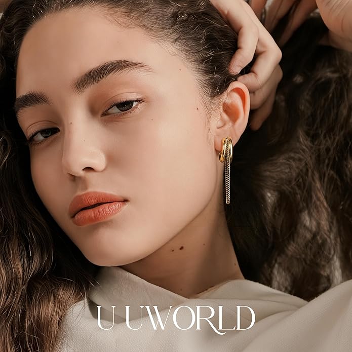 18K Gold Plated Hoop Earrings Gold and Silver Trendy Two Tone Dangling Chain Earrings,Waterproof Stainless Steel Hypoallergenic Earring,Statement Earrings for Daily Wear,Party,Birthday Jewelry Gifts