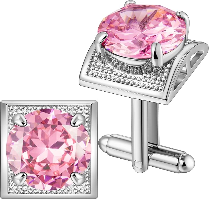 HAWSON Large Silver Birthstone Cuff Links Mens, Colorful Gem Cufflinks for Shirt Suit Accessories, Birthday Anniversary Wedding Gifts for Groommens Husband Father