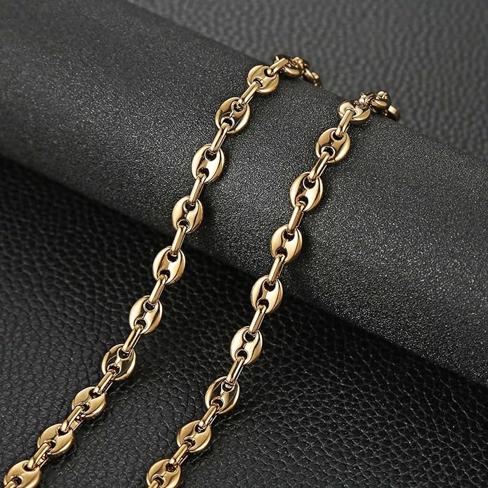HZMAN Stainless Steel Necklace for Men Hip Hop Polished Coffee Bean Silver Men's Chain Necklace Jewelry Gift