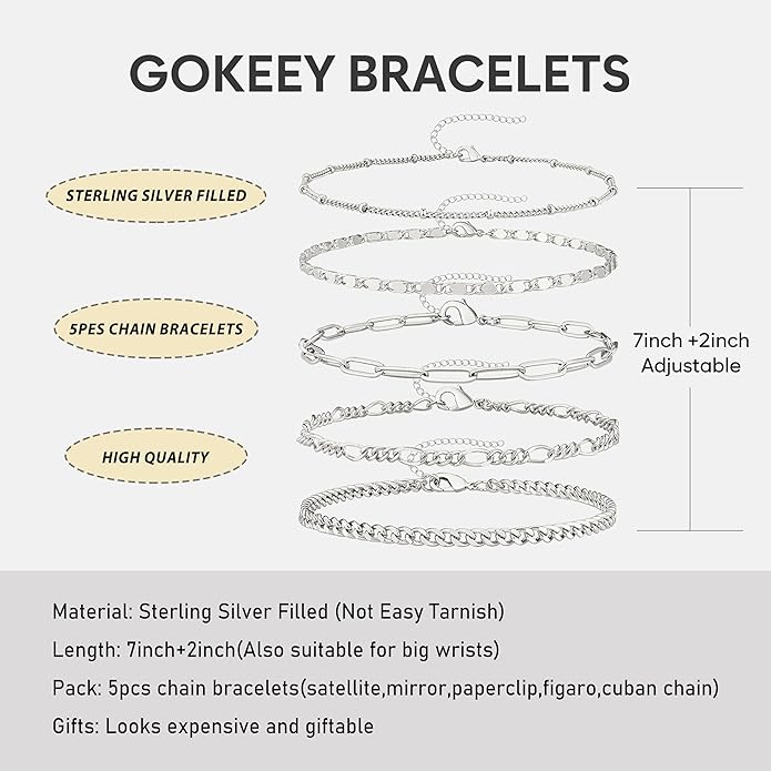 Gold Bracelets for Women Trendy,14K Gold Plated Dainty Stackable Paperclip Cuban Link Chain Bracelets, Simple Cute Cuff Bracelets Jewelry Set Adjustable 7"+2"