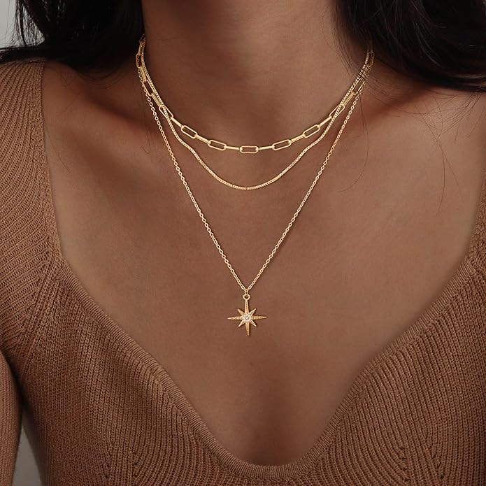 Gold/Silver Layered Necklaces for Women,Dainty 14k Gold Plated Stackable Choker Necklaces for Women,Trendy Layering Coin Chain Pendant Jewelry Set Gifts