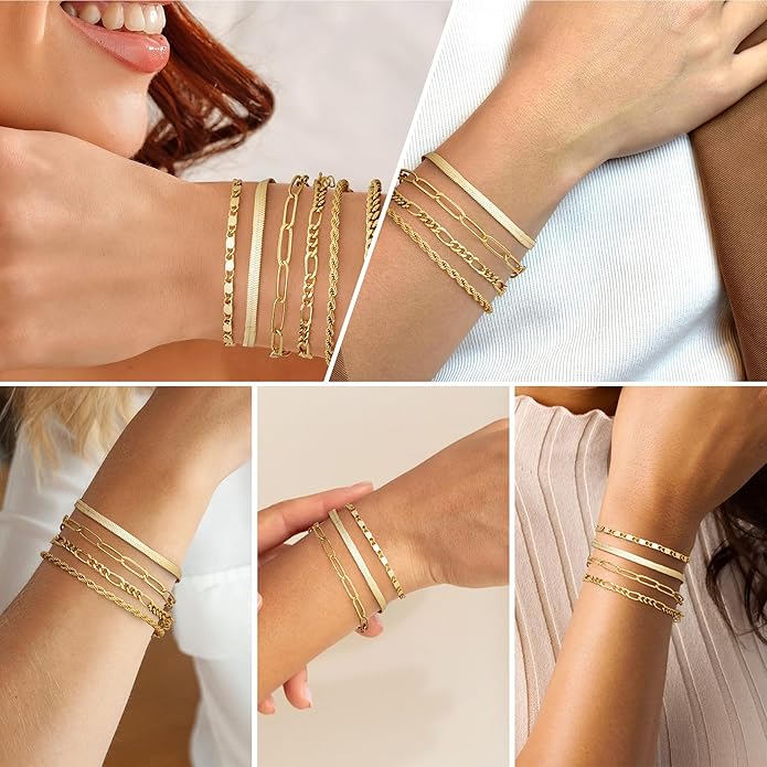 Silver Bracelets for Women Stack, Silver or Gold Plated Cuff Bangle Set, Trendy Silver Jewelry for Women Fashion