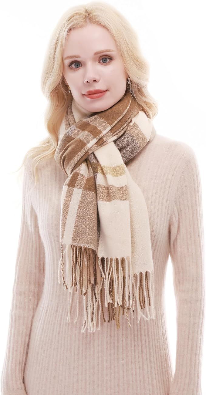 RIIQIICHY Plaid Scarf for Women Fall Winter Pashmina Scarves Wraps for Cold Weather Warm Large