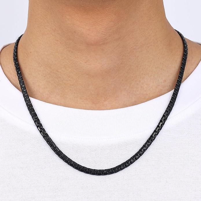 Fiusem Flat Box Chains for Men, 14k Gold Plated Stainless Steel Chain Necklace, 2.5/3/4/4.5/5mm Necklaces for Men and Women 16-28 Inch
