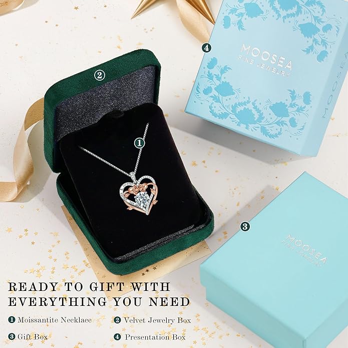 MOOSEA Gifts for Wife Mom - S925 Sterling Silver 1-3 ct D Color VVS1 Clarity Moissanite Necklace, Anniversary Birthday Gift for Her