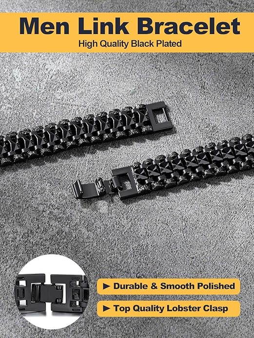 U7 Link Bracelets for Men, Cuban Link/Rope/Watch Band Solid Bracelet, Silver Black Gold Color Wrist Bracelet 3/6/9/12/15mm Width, 6.5/7.5/8.3 Inch Length, Hand Chain Jewelry for Mens Women