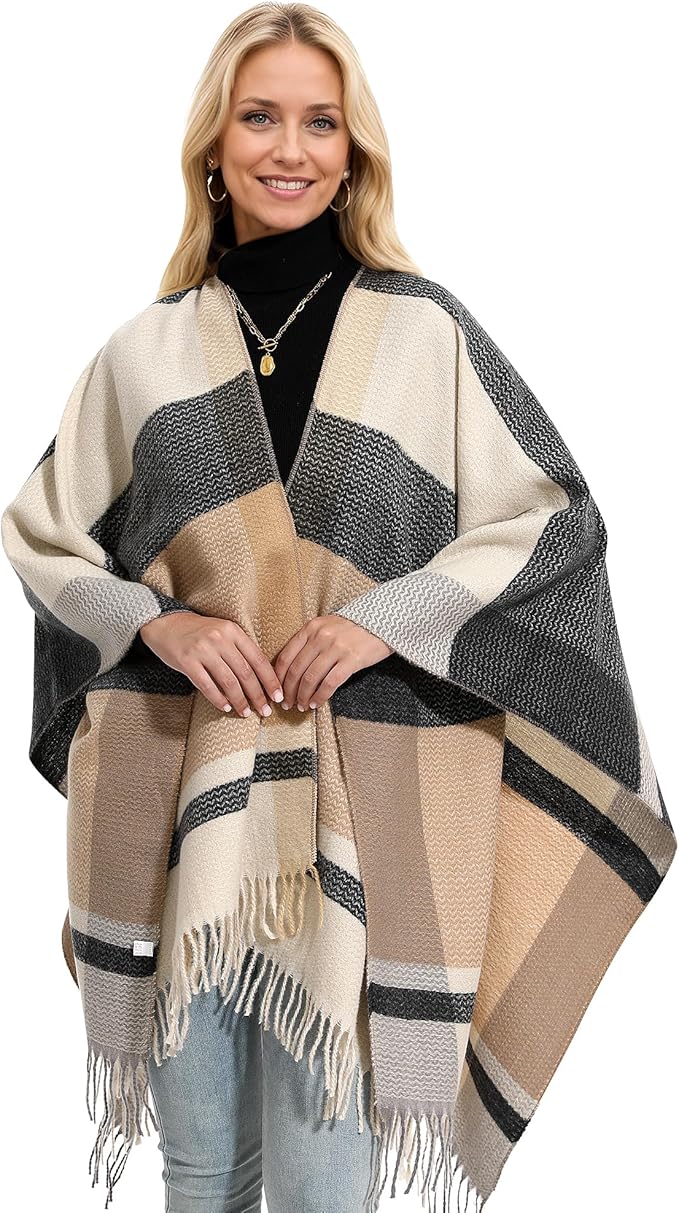 HOLDINA Women's Winter Shawl Wrap for Women–Warm Ponchos with Tassels,Christmas Gift for Mom & Older Women