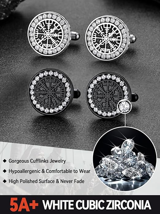 FaithHeart Mens Cufflinks, Norse Viking Tuxedo Shirt Cuff Links, Stainless Steel Cuff Links and Shirt Studs, Gift Box