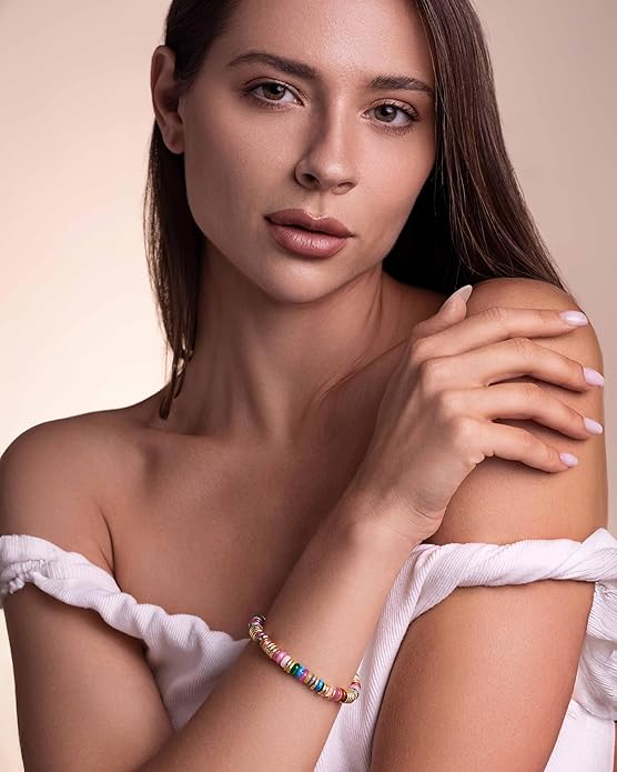 Colorful 18K Gold Plated Bracelets for Women, Stack Bangle Beaded Stone Jewelry Accessories Set for Woman, Trendy Fashion Jewelry Gifts