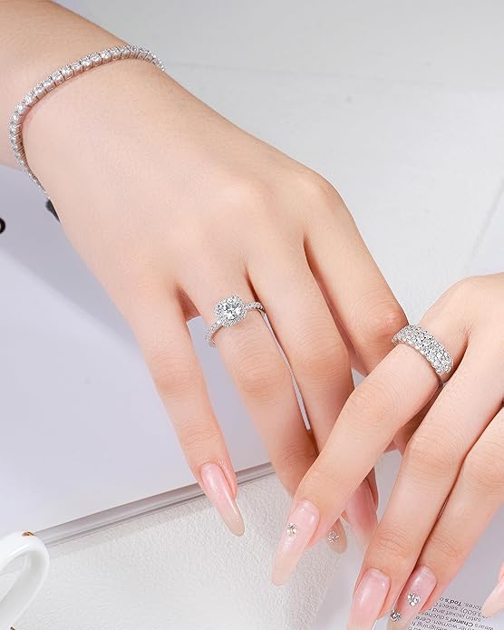 Moissanite Wedding Band Wedding Rings for Women D Color VVS1 Clarity, 925 Sterling Silver with 18K White Gold Plated Engagement Ring Anniversary Band Ideal Gift for Women Size 5~10