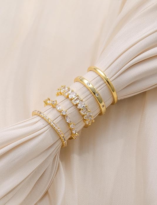 RLMOON Stackable Gold Rings for Women Non Tarnish Dainty 14K Gold/Silver Plated Stacking Thumb Rings Cubic Zirconia Eternity Wedding Band Rings Gold Jewelry Size 6-10