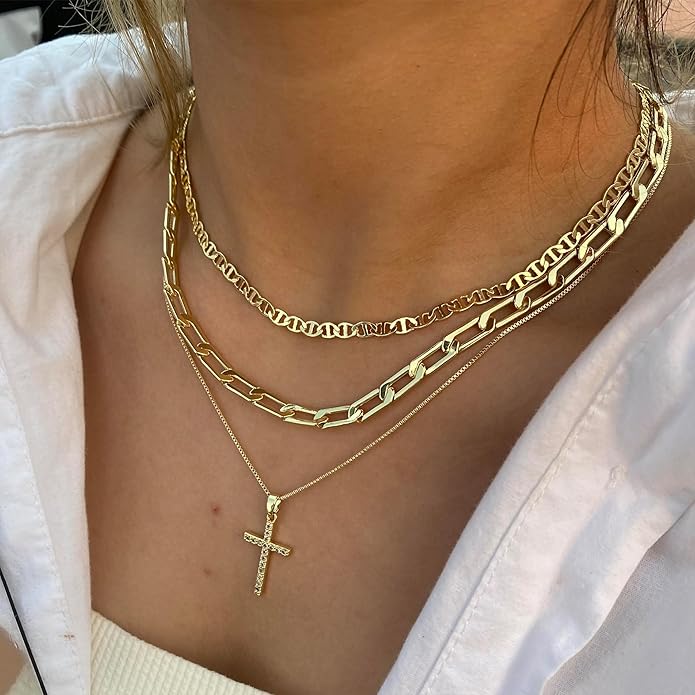 Gold/Silver Layered Necklaces for Women,Dainty 14k Gold Plated Stackable Choker Necklaces for Women,Trendy Layering Coin Chain Pendant Jewelry Set Gifts
