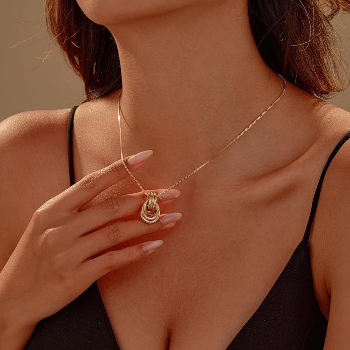 Gold Knot Pendant Necklace for Women Statement Gold Necklace 14K Gold Plated Knot Choker Trendy Jewelry