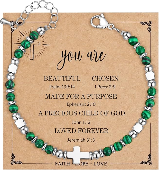 VIBILIA Cross Beaded Bracelets for Women, Inspirational Natural Heart Religious Bracelets for Women, Birthday Christian Gifts for Women on Thanksgiving Christmas Gifts