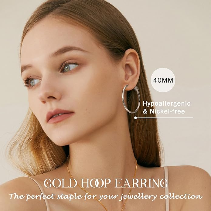 2MM Thin Gold Hoop Earrings Sterling Silver Post Hoop Earrings For Women Diamond-Cut Gold Hoops Earrings 14K Gold Plated Hoops Earrings Lightweight Hypoallergenic Oversize Gold Earrings For Women