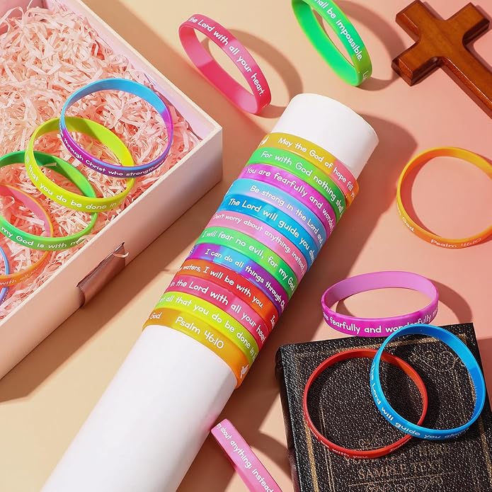 Ecation Bible Verses Bracelets Bulk Scripture Silicone Wristbands Inspirational Motivational Quote Rubber Wristbands Christian Bracelets for Easter Carnival Party Favors