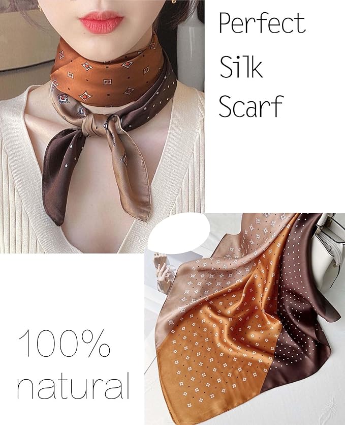 kcctoo 27.5" Mulberry Silk Feeling Head Scarf Women's Fashion Square Neck Satin Scarfs for Bag Hair Scarves Gift