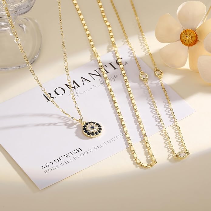 Gold Necklace for Women 14K Gold Plated Layered Necklaces Dainty Pendant Necklace Cute Stack Necklaces Set Fashion Jewelry Gift for Her