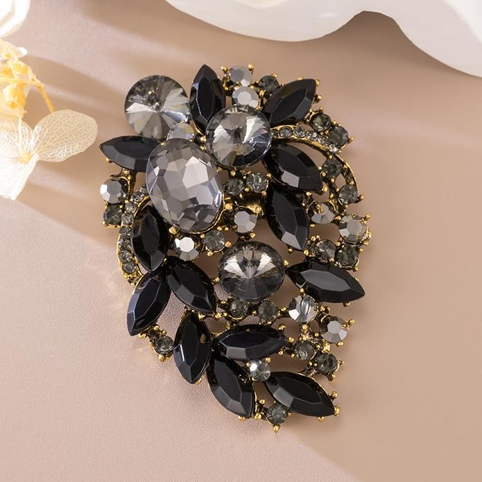 SELOVO Rhinestone Statement Brooch Pin Flower Dress Accessory