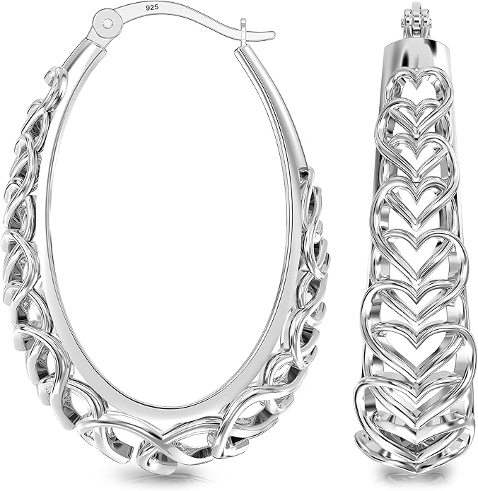 LeCalla 925 Sterling Silver Hoop Earrings | Women's Filigree Hoop Earrings | Openwork Mesh Filigree Cut Earring | Lightweight & Hypoallergenic Vintage Hoop Earrings for Women