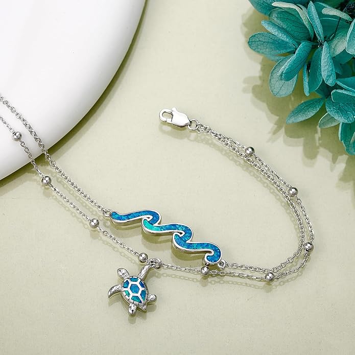 YFN Wave Anklet 925 Sterling Silver Ocean Wave Layered Ankle Bracelet Wave Beach Jewelry for Women Gifts