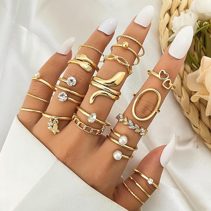 IFKM Gold Knuckle Rings Set For Women Vintage Stackable Joint Finger Midi Rings Dainty Cubic Zirconia Crystal Simple Twist Hollow Cute Rings Pack Jewelry Gift