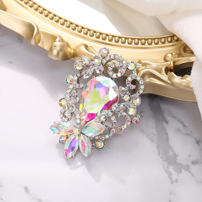 BriLove Elegant Crystal Teardrop Marquise Bouquet Brooch Pin for Women