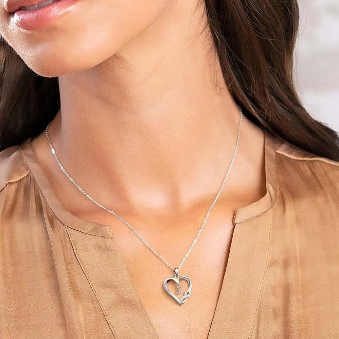 Valentine's Day Gifts for Women - Heart Initial Sterling Silver Necklace with Cubic Zirconia Heart Pendant, Elegant Jewelry Gift for Mom Wife Girlfriend, Perfect Birthday Present in Gift Box