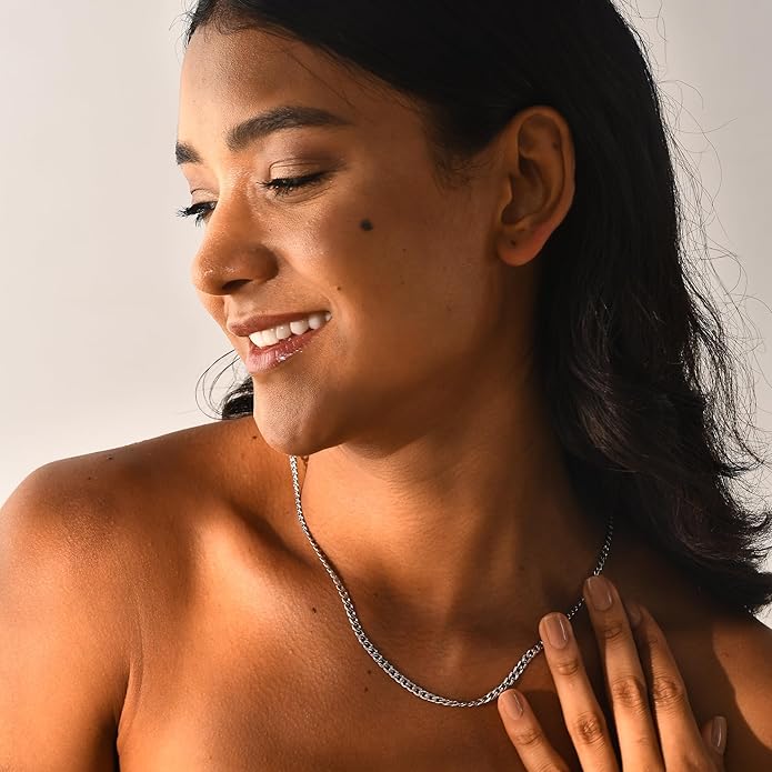 Italian Solid 925 Sterling Silver Chain Necklace for Women, 4.0mm Cuban Link Chain Necklace 14K White Gold Vermeil Sterling Silver Necklace for Women Men 16" 18" 20" 22" 24" Made in Italy