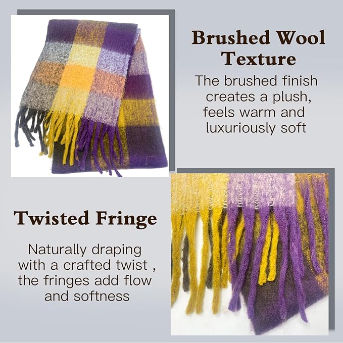 SHOHOKU Large Chunky Plaid Scarf Coloured Checked Oversized Scarf Tassel Soft Fall Winter Thick Warm Shawl Women
