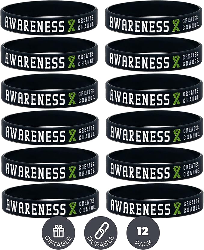 Inkstone (12-pack) Green Awareness Ribbon Silicone Wristbands - Wholesale Pack of 1 Dozen Bracelets