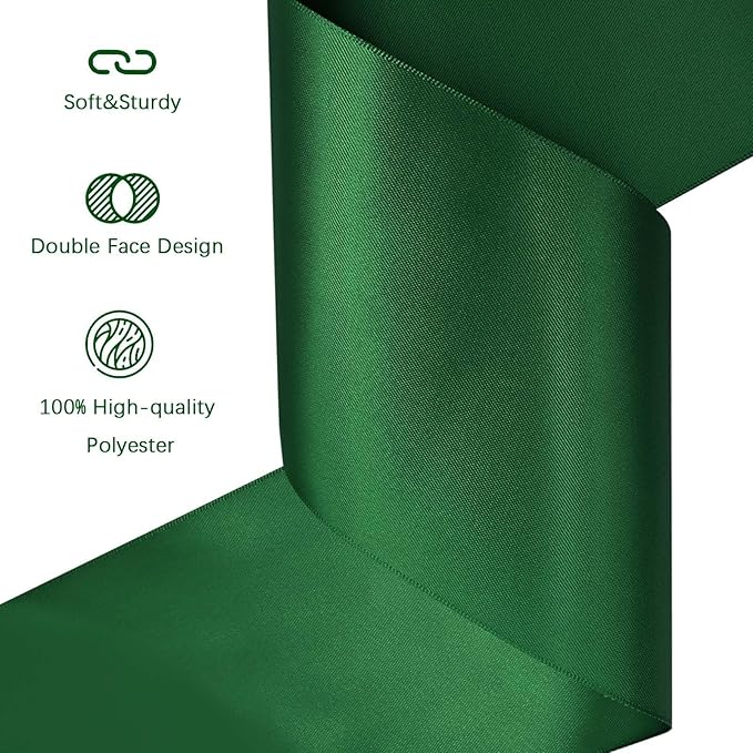 LEEQE Forest Green Satin Ribbon 4 inch X 15 Yards Polyester Ribbon for Gift Wrapping Very Suitable for Weddings Party Hair Bow Invitation Decorations and More