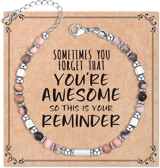 Desimtion Healing Natural Stone Bracelets for Women Girls, Sometimes You Forget You're Awesome -Christmas Gifts for Women Teen Girls, Best Friend Birthday Gifts for Women Friendship Bracelets