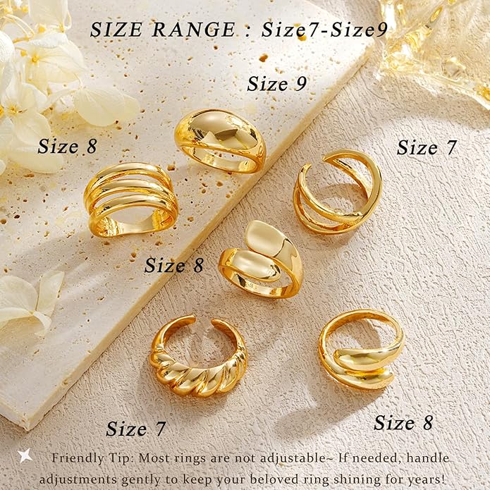 YEEZII Chunky Gold Rings for Women Non Tarnish, 18K Gold Plated Stackable Thumb Ring, Statement Women Rings Set